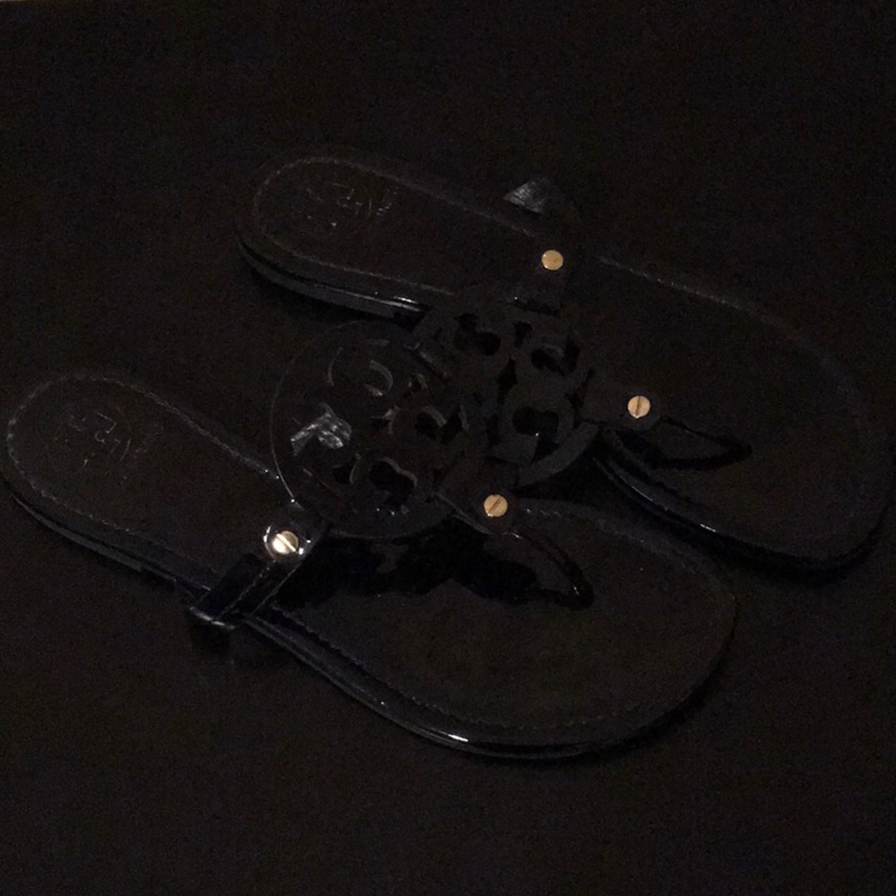 Black patent miller sandals